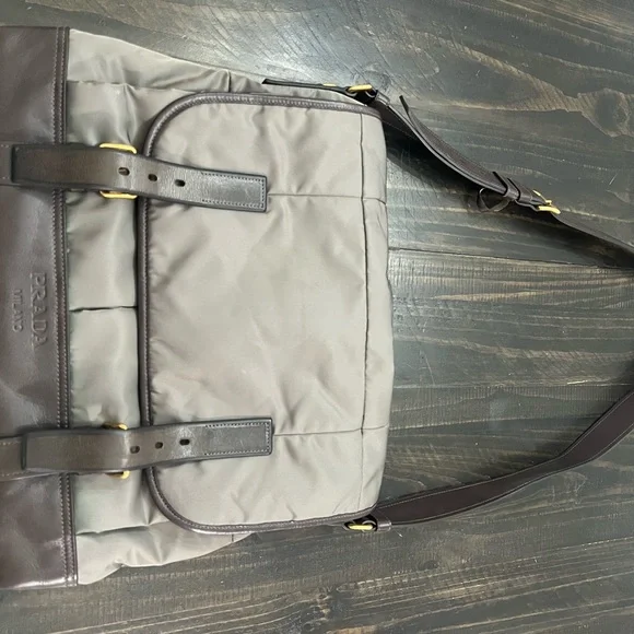 Prada Gray Laptop Bag with Black Accents